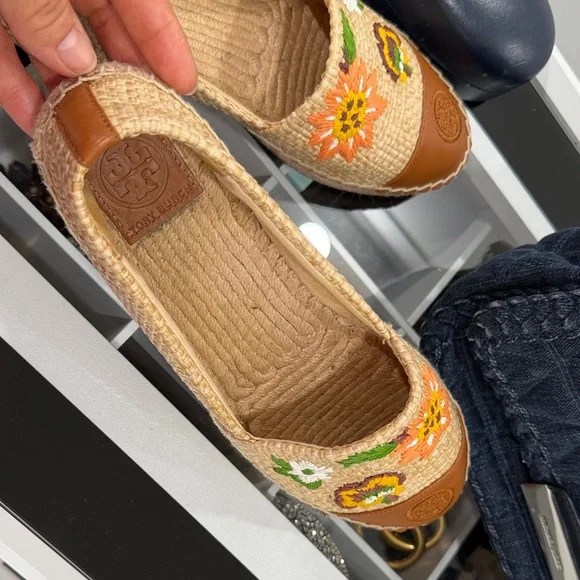 Tory Burch Floral Embroidered Espadrilles - Tan and Brown - Picture 2 of 5